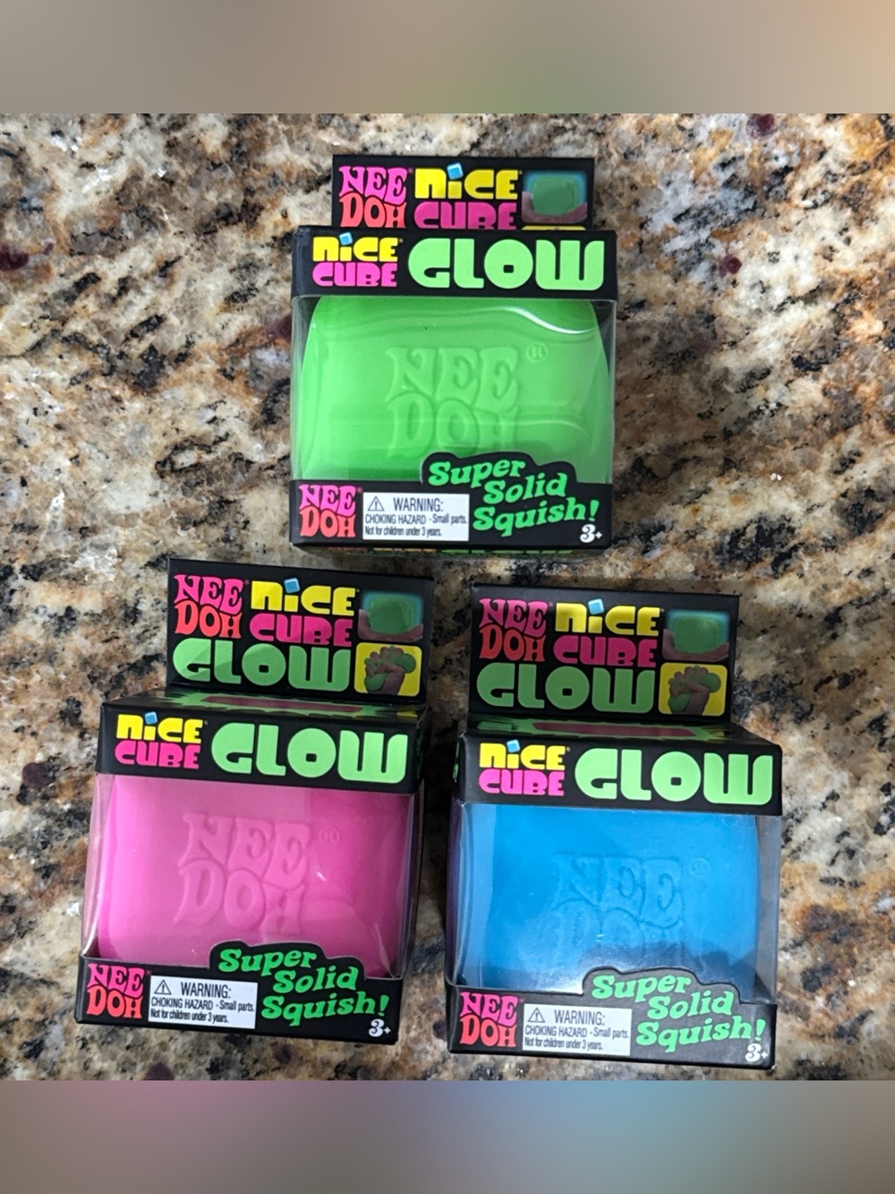 Needoh Nice Cube Glow lot of 3 - Green, Pink, Blue